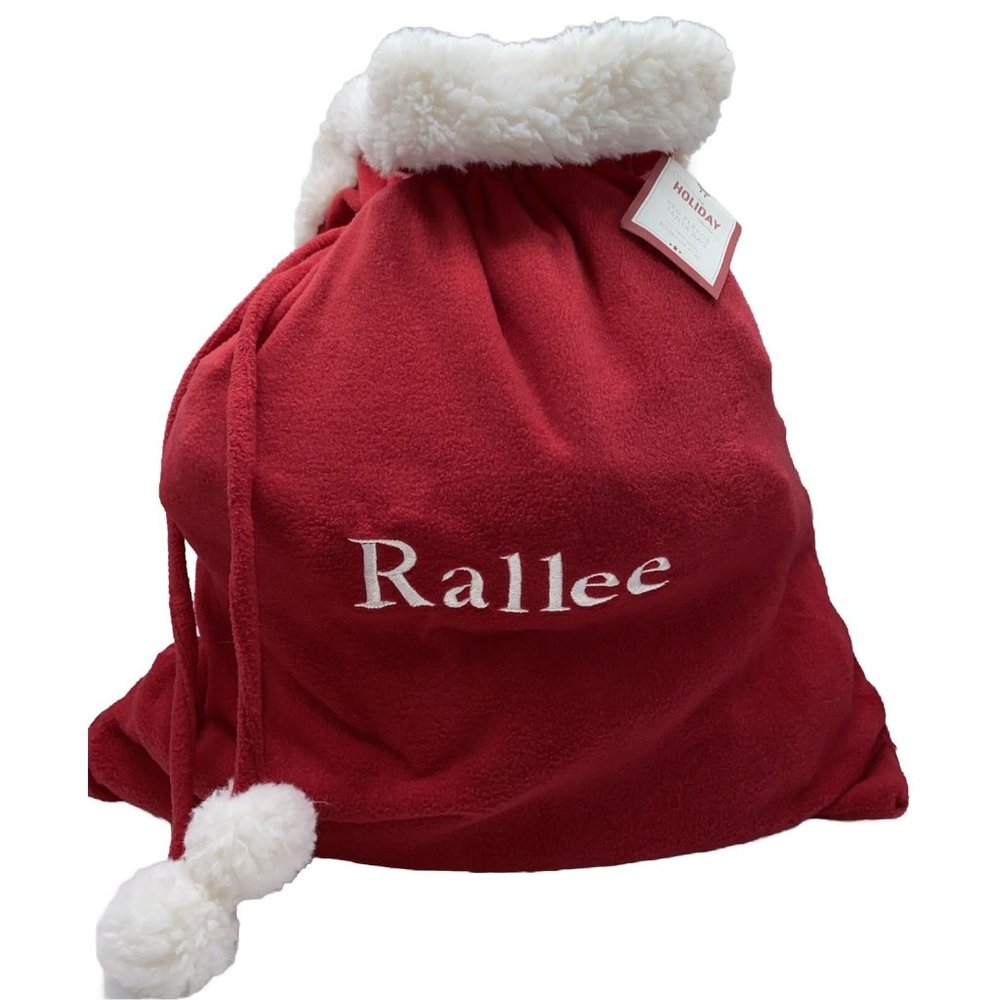 Pottery Barn Kids Rallee Red Fleece Santa Bag Sack Christmas Gifts 24” X 20”